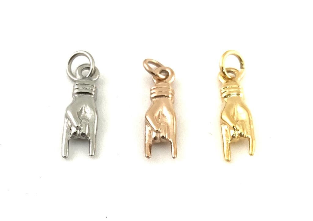 2 PCs Cornicello Silver, Gold, Rose Gold, Stainless Steel Hand Cornicello Charm