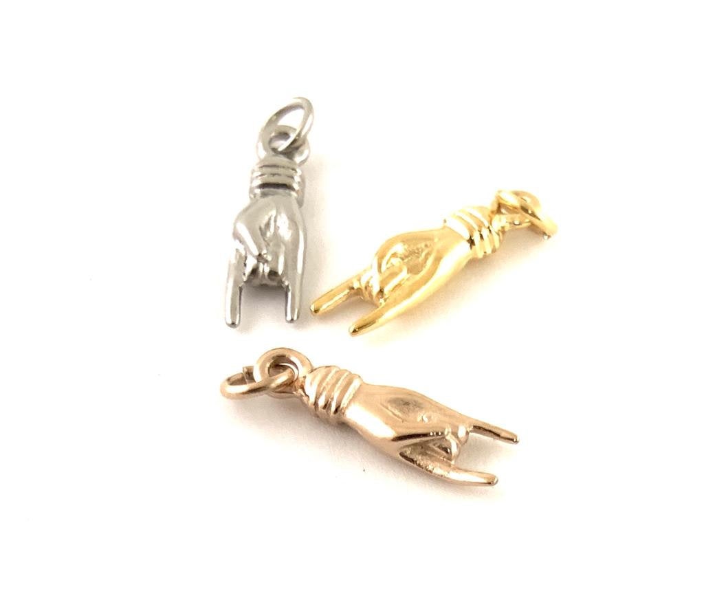 2 PCs Cornicello Silver, Gold, Rose Gold, Stainless Steel Hand Cornicello Charm