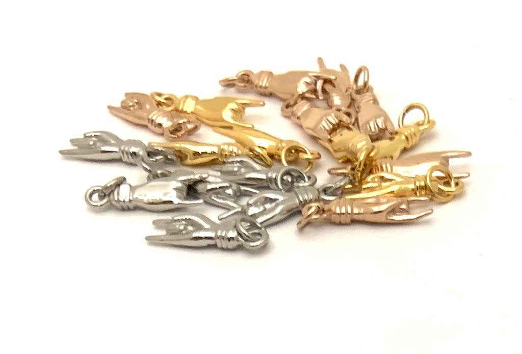 2 PCs Cornicello Silver, Gold, Rose Gold, Stainless Steel Hand Cornicello Charm