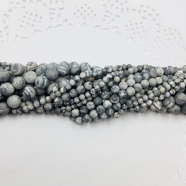 Frosted Map Stone, Grey Japser Bead, Natural stone,