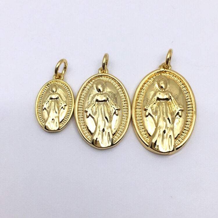 Virgin Mary Charm, Holy Mother Mary Charm, 18K gold plated