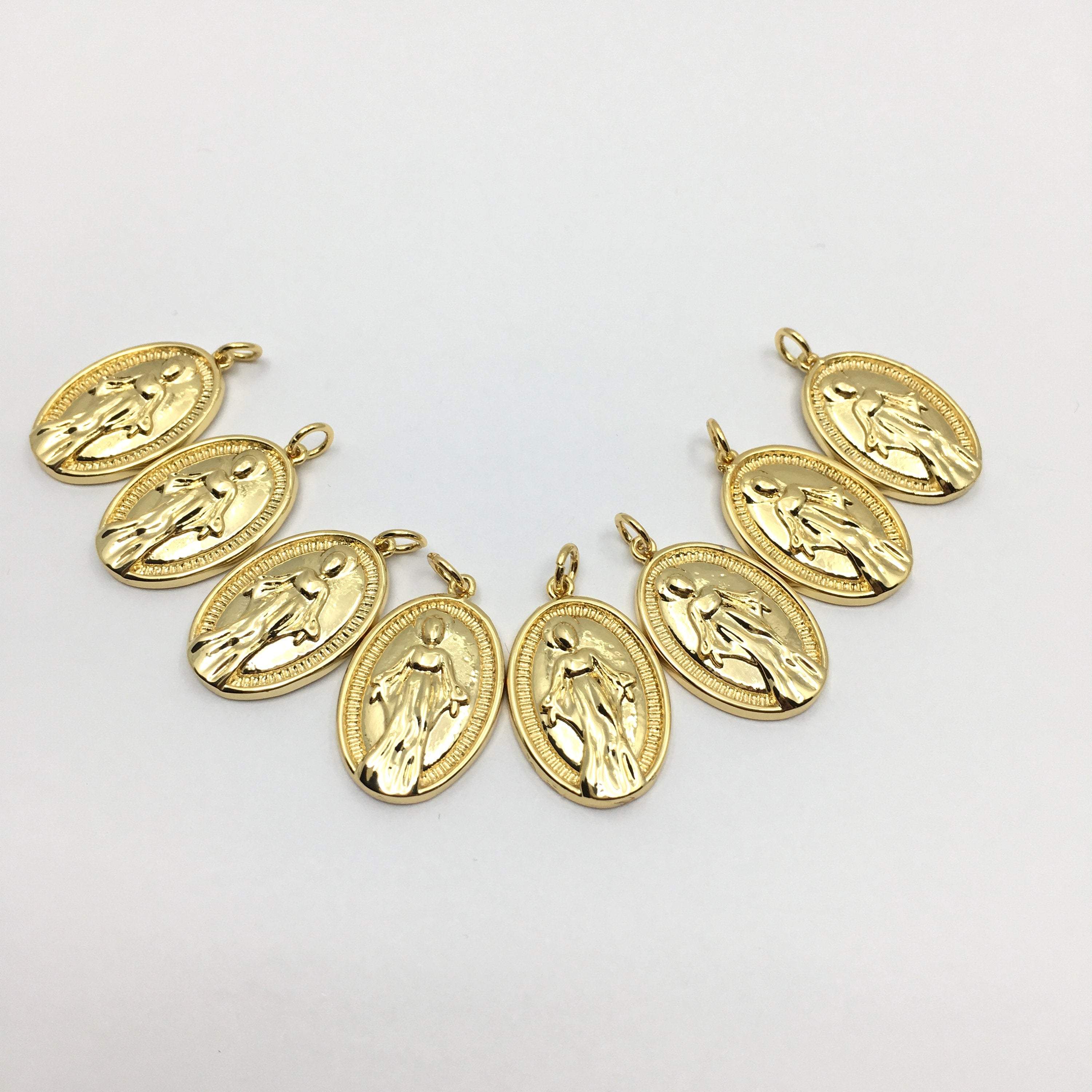 Virgin Mary Charm, Holy Mother Mary Charm, 18K gold plated