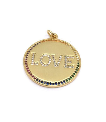 Love Gold Round Pendant, Love Gold Charm 18K Gold