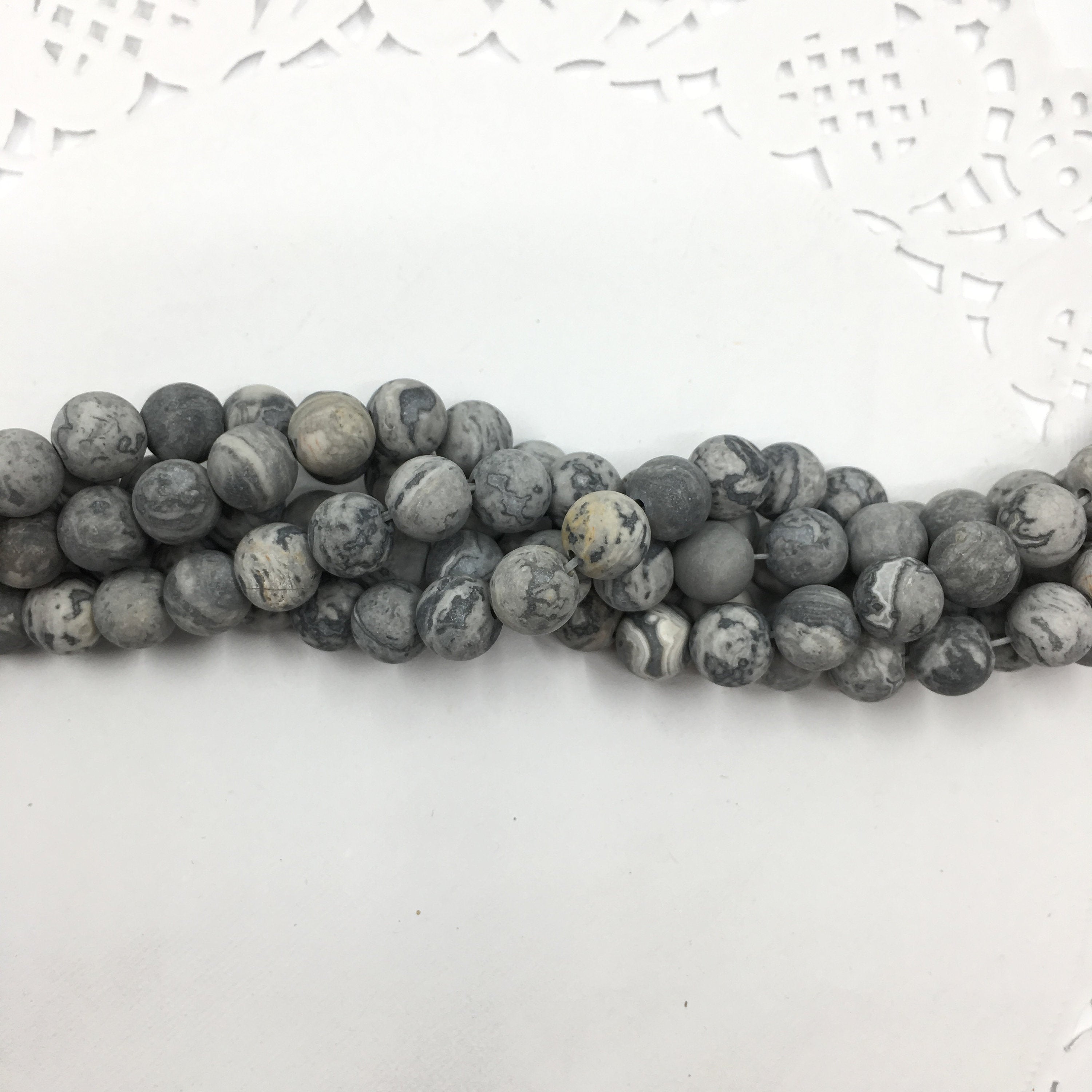 Frosted Map Stone, Grey Japser Bead, Natural stone,