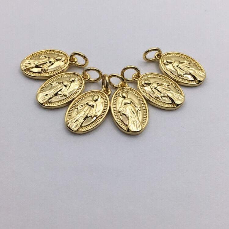 Virgin Mary Charm, Holy Mother Mary Charm, 18K gold plated
