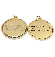 Love Gold Round Pendant, Love Gold Charm 18K Gold