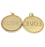 Love Gold Round Pendant, Love Gold Charm 18K Gold