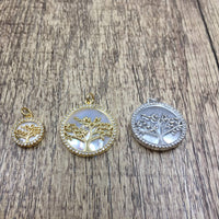 Small Tree of Life Charms, Gold and Rhodium Tree Charm, Mother of Pearl