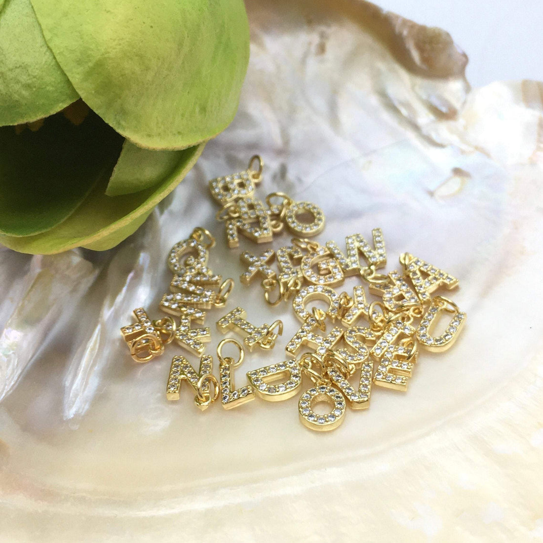 Letters Brass Charm, 18K Gold Plated | Bellaire Wholesale