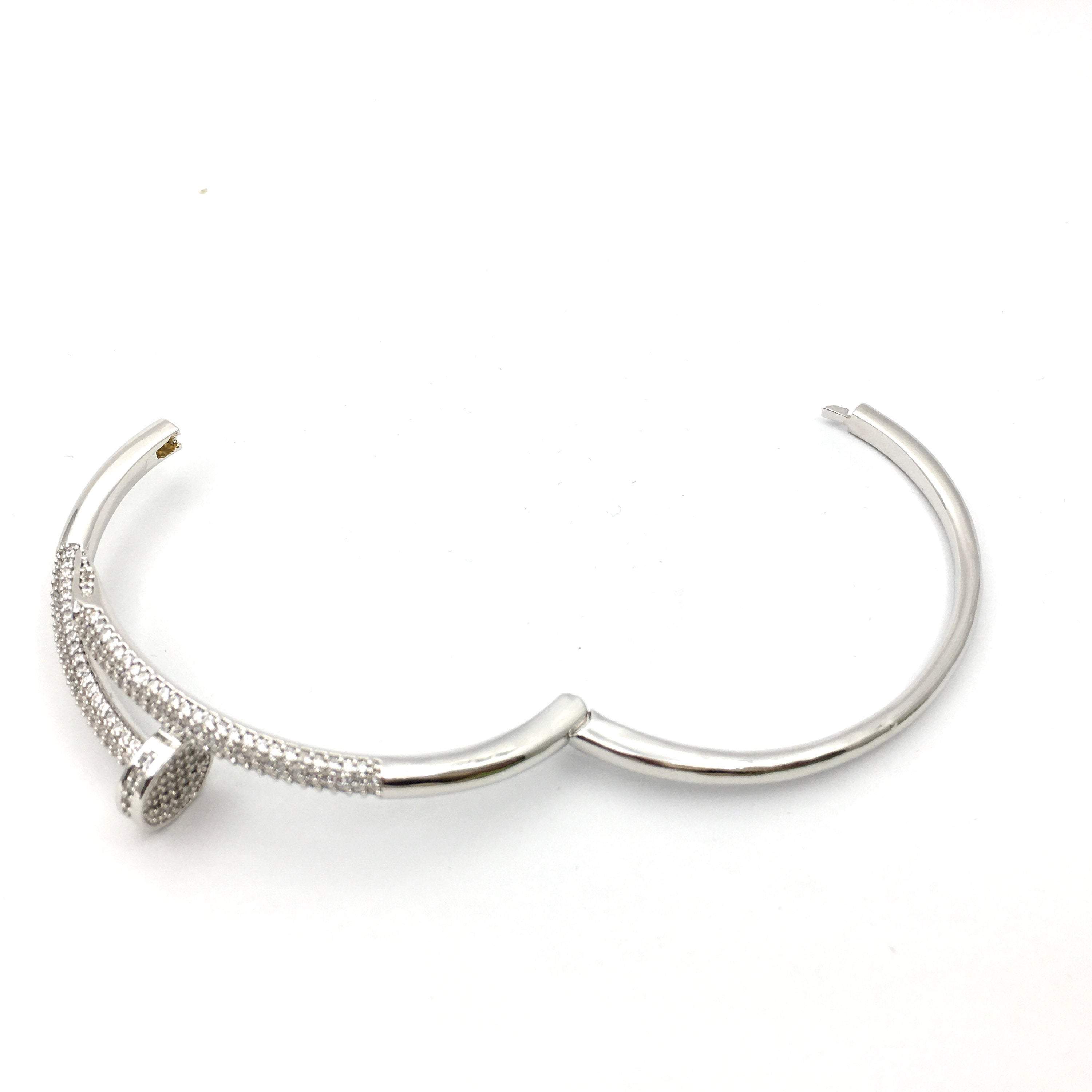 Nail Cuff Brass Bracelet, CZ 18k Gold and Rhodium Plated