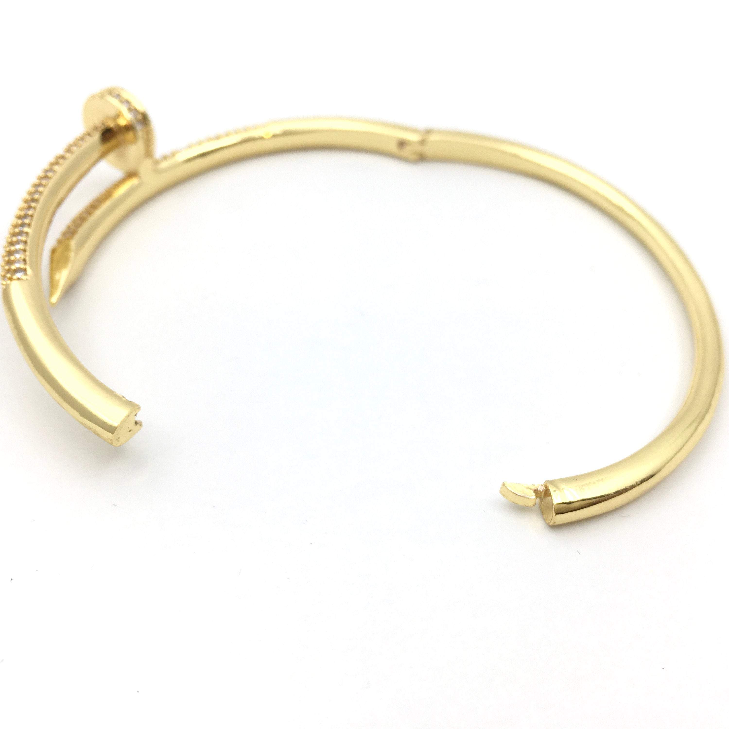Nail Cuff Brass Bracelet, CZ 18k Gold and Rhodium Plated