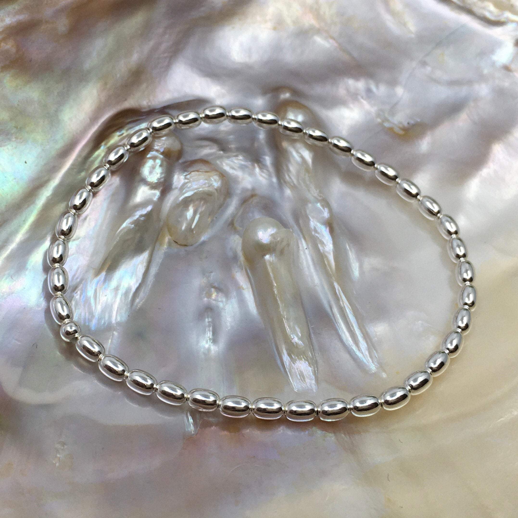 Sterling Silver Rice Shaped Bead Bracelet | Bellaire Wholesale