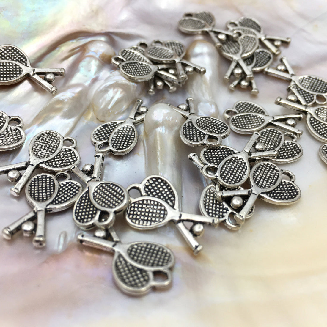 Rhodium Tennis Racket Charm | Bellaire Wholesale Etsy