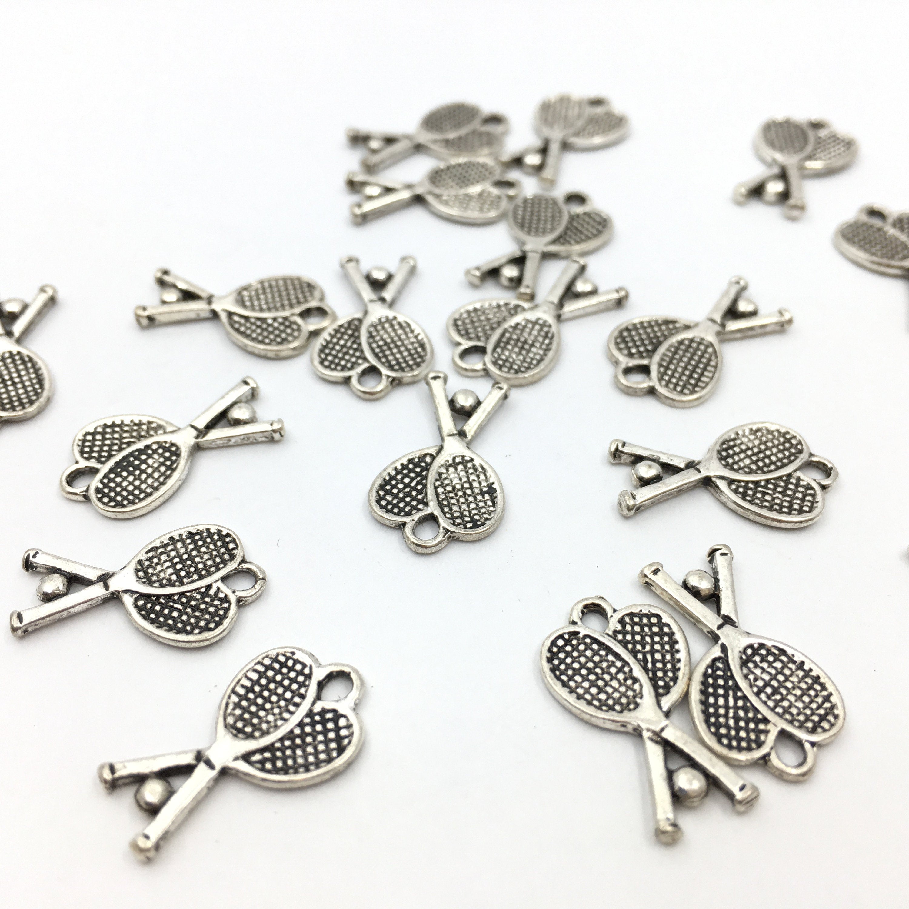 Rhodium Tennis Racket Charm | Bellaire Wholesale Etsy