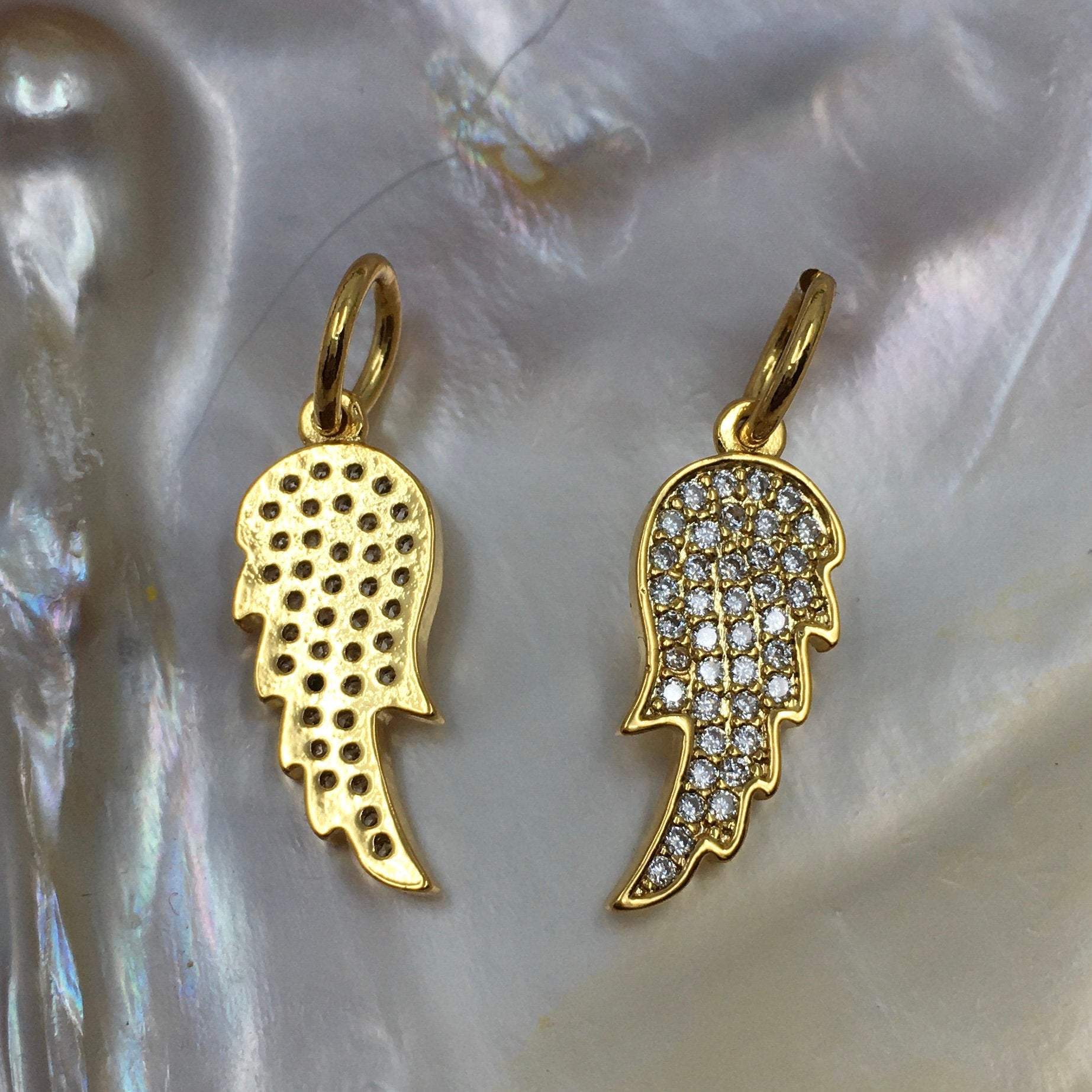 Angel Wings Big CZ Pave Flat Charm, Rhodium & Gold Angel Wing Charm