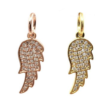 Angel Wings Big CZ Pave Flat Charm, Rhodium & Gold Angel Wing Charm