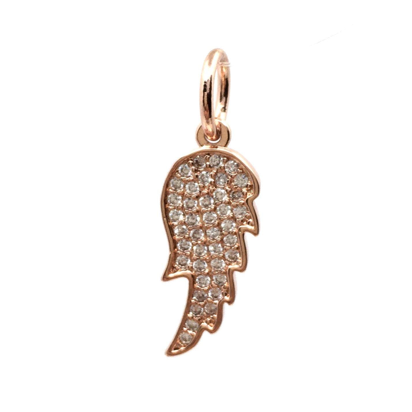 Angel Wings Big CZ Pave Flat Charm, Rhodium & Gold Angel Wing Charm