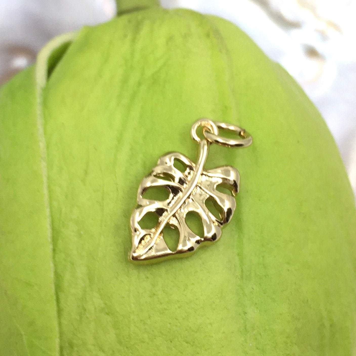 Monstera leaf Brass Charm, Brass, Necklace chain Pendant,