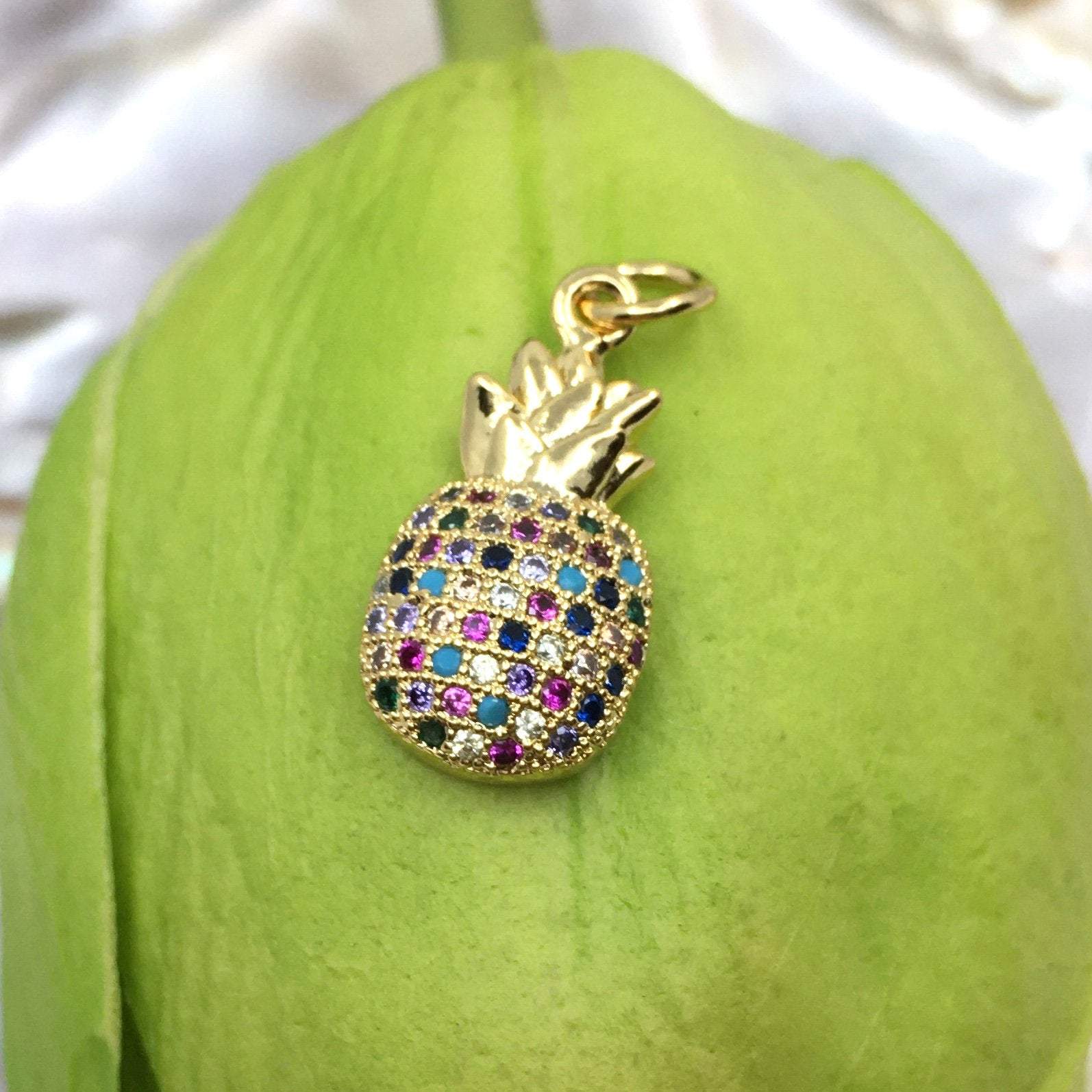 Pineapple Colorful CZ Pave Flat Charm