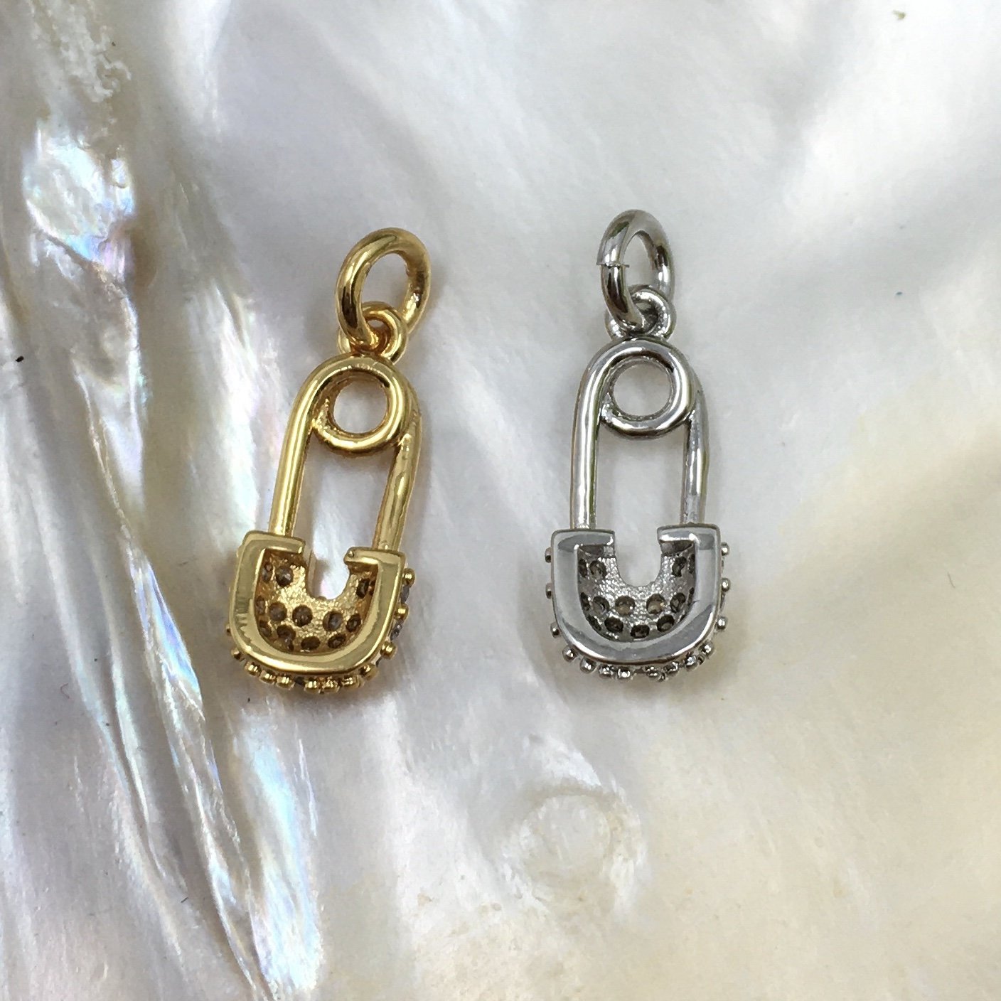 Tiny Brass Gold/Rhodium Pin CZ Charm