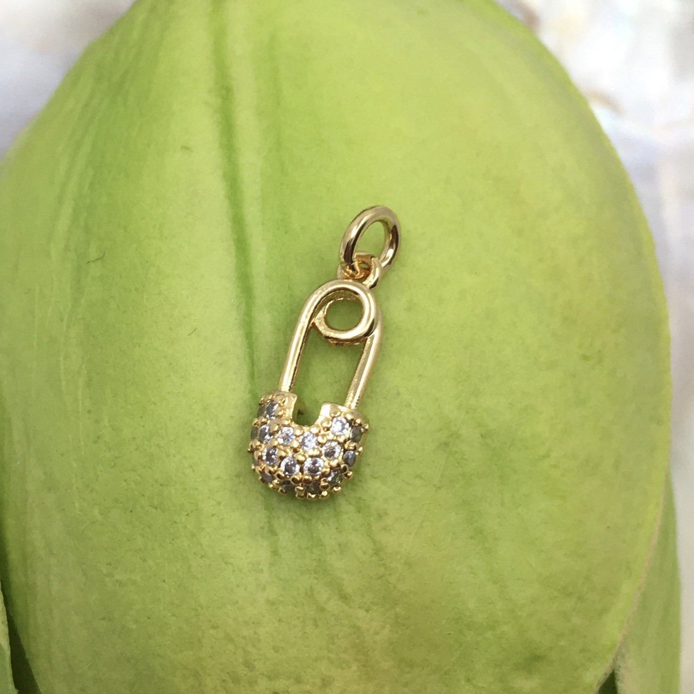 Tiny Brass Gold/Rhodium Pin CZ Charm