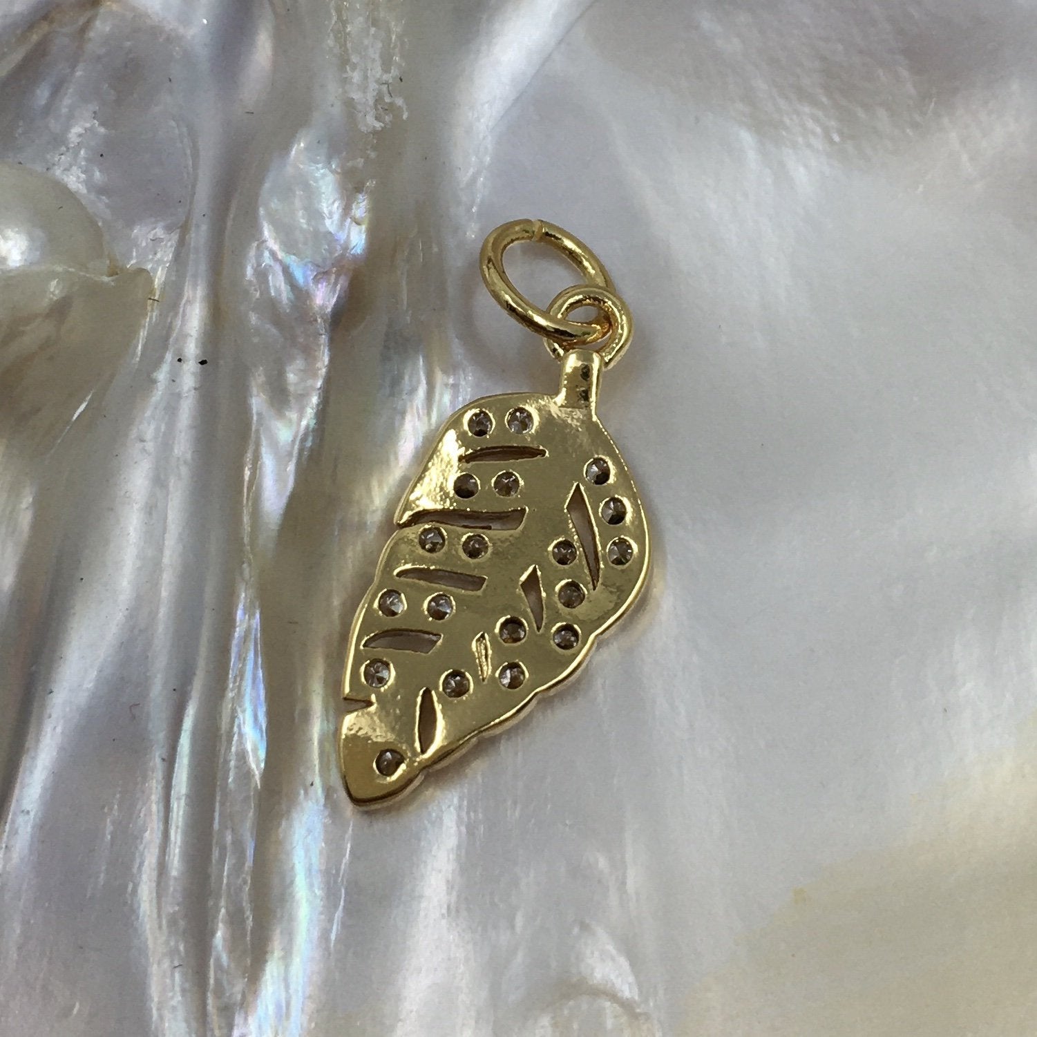Big Leaf CZ Brass Charm, Brass | Bellaire Wholesale