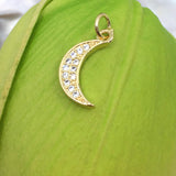 Half Moon Gold Rhodium, CZ Pave charm | Bellaire Wholesale