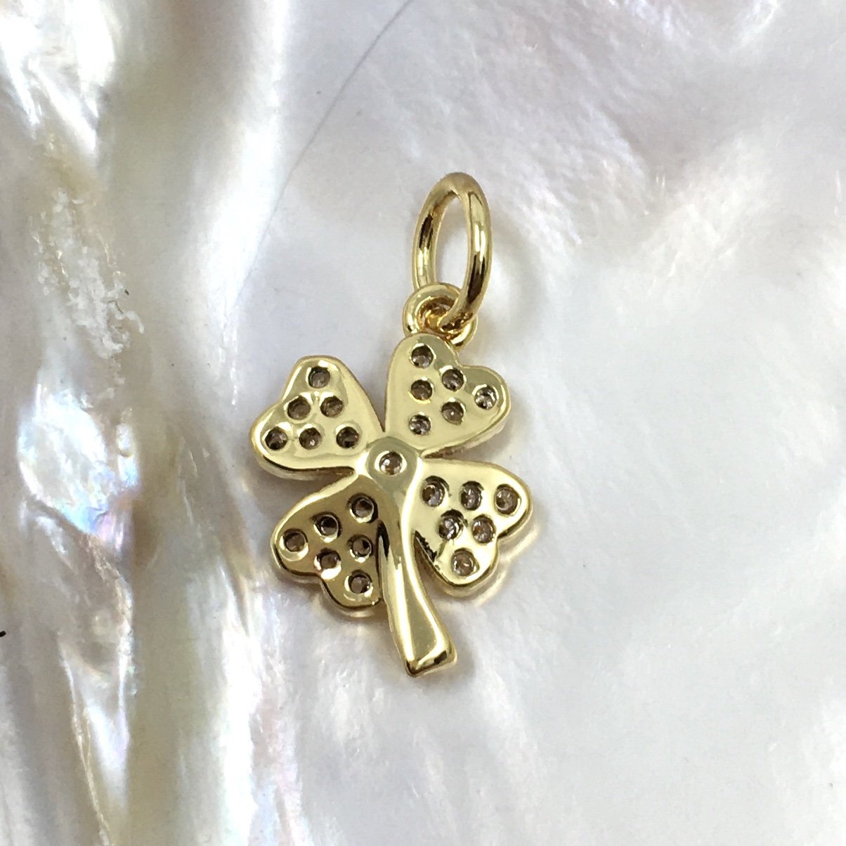 Clover Leaf Brass Gold CZ Charm | Bellaire Wholesale