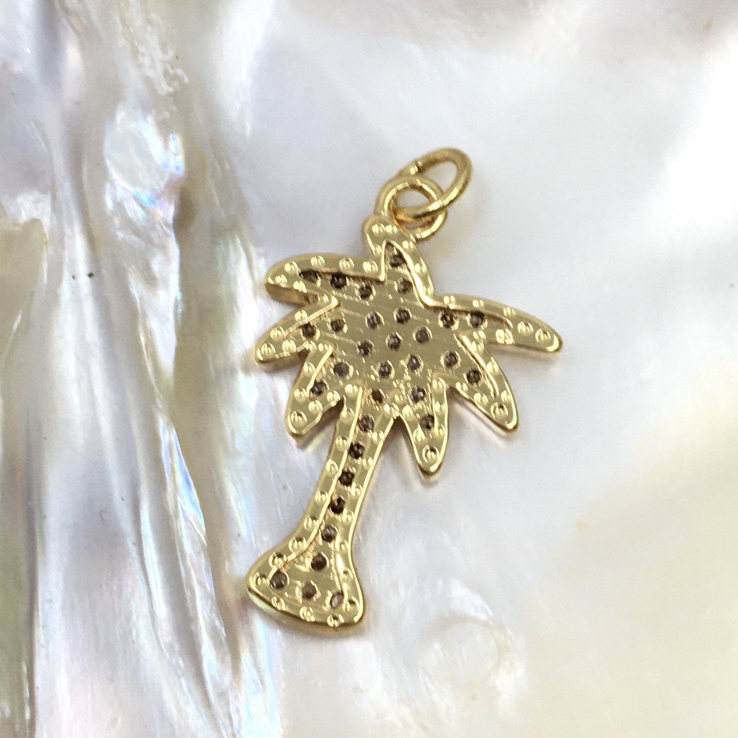 Palm Tree CZ Pave Flat Charm, Gold Tree Charm