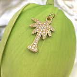 Palm Tree CZ Pave Flat Charm, Gold Tree Charm