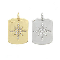 Compass Gold/Rhodium Brass Charm, Rectangular Compass Charm