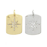 Compass Gold/Rhodium Brass Charm, Rectangular Compass Charm