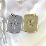 Compass Gold/Rhodium Brass Charm, Rectangular Compass Charm