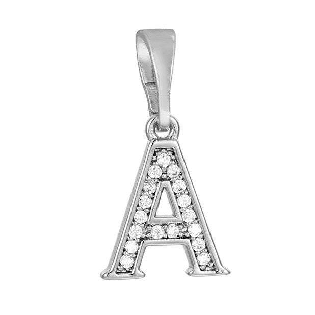 A to Z Letters Rhodium Charm, Rhodium Plated