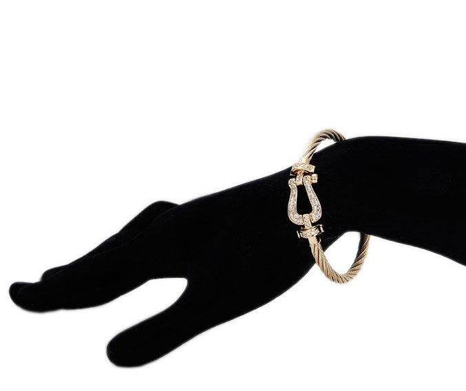 Horse Shoe Clamp Bangle,  CZ 18k Gold, Brass Gold Bangle