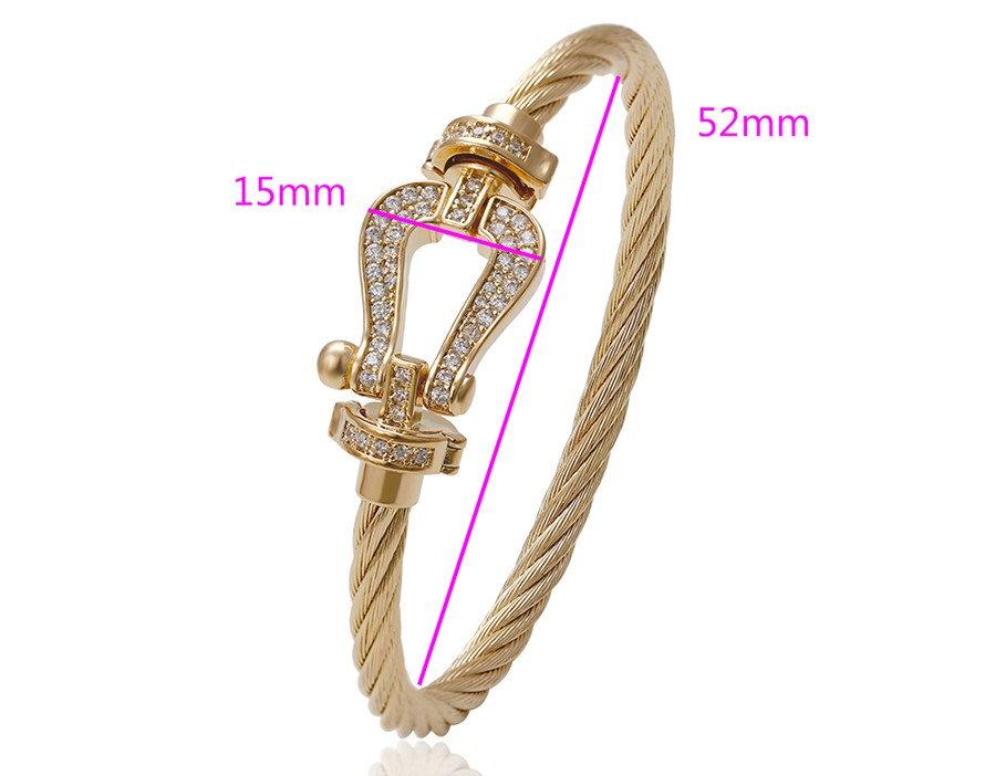 Horse Shoe Clamp Bangle,  CZ 18k Gold, Brass Gold Bangle