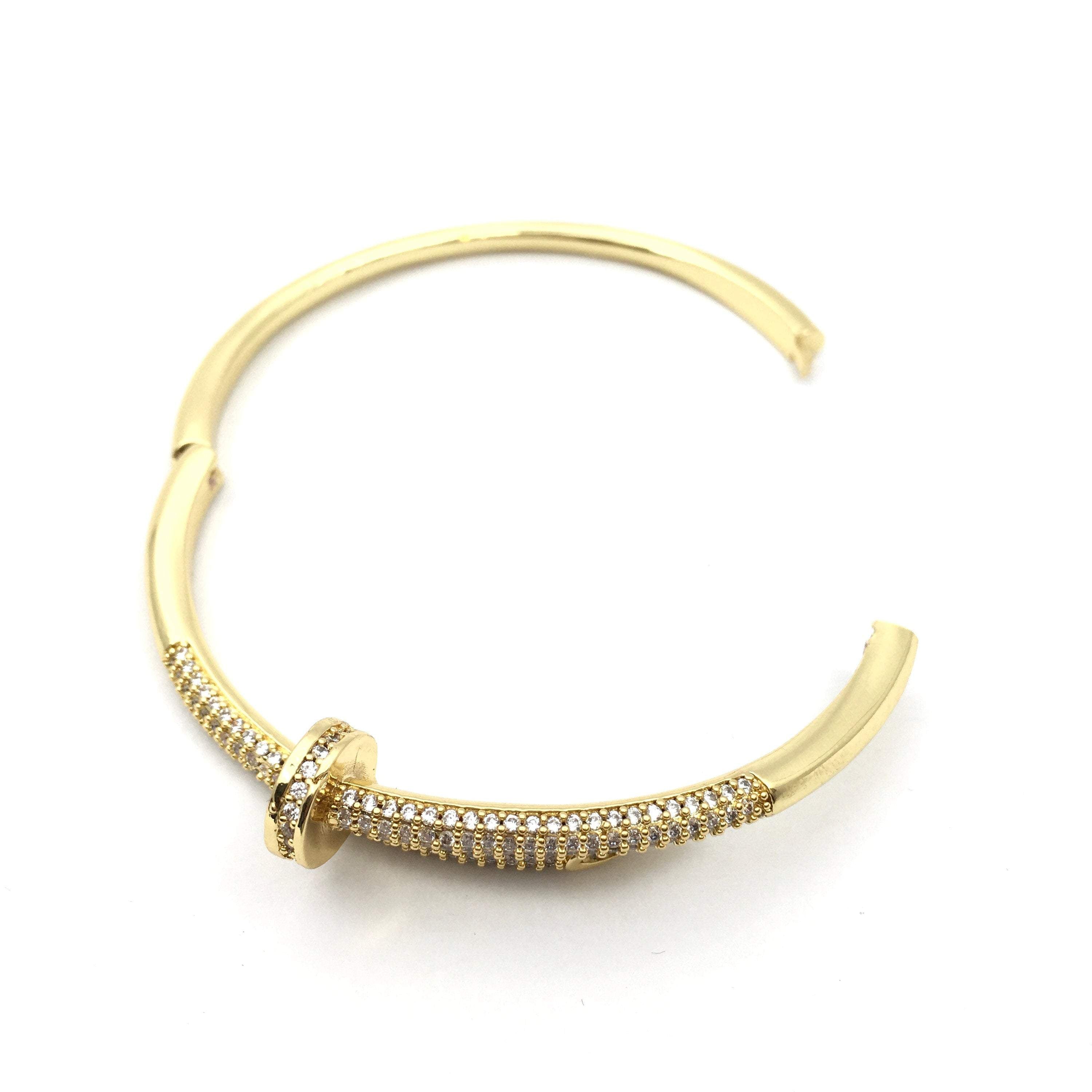 Nail Cuff Brass Bracelet, CZ 18k Gold and Rhodium Plated