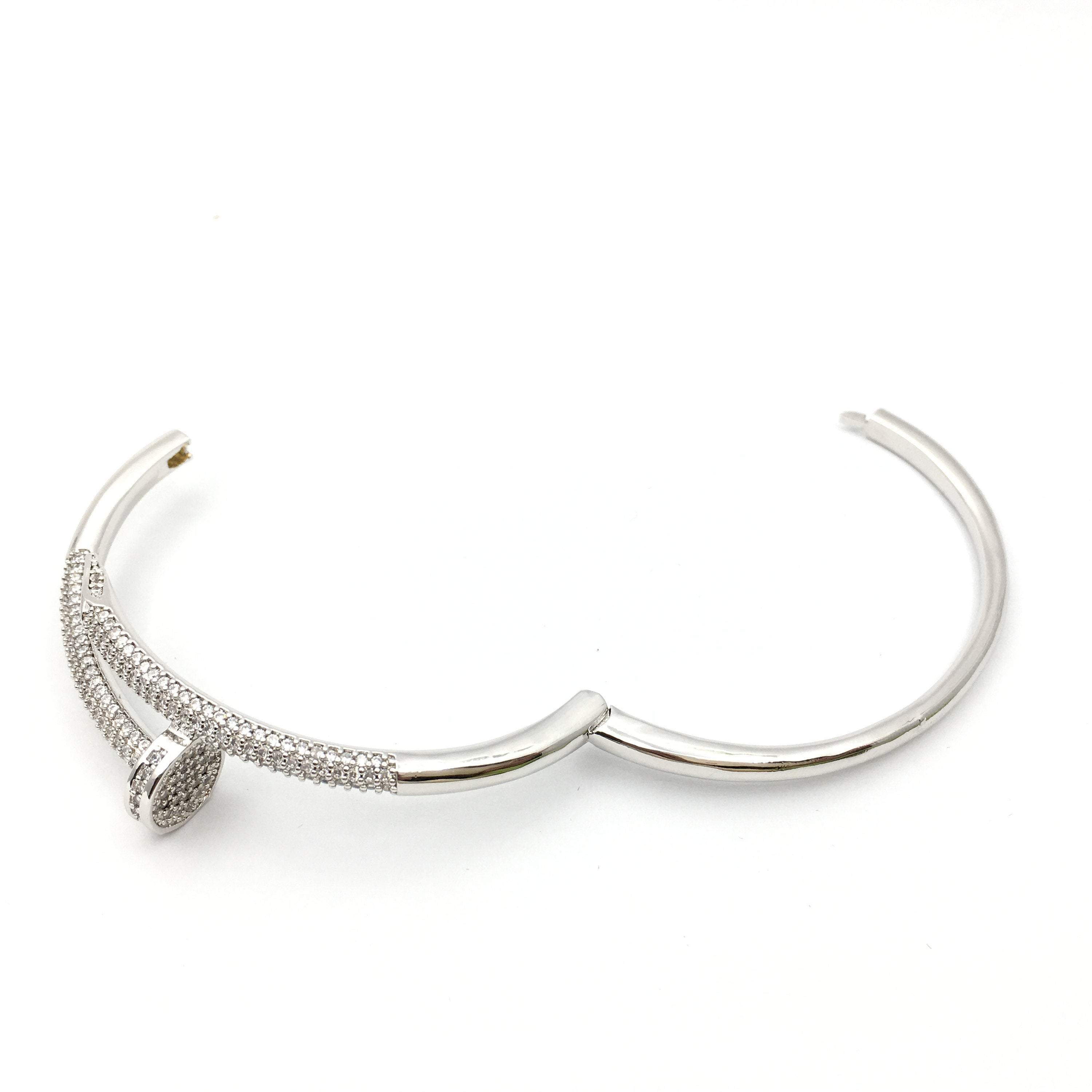 Nail Cuff Brass Bracelet, CZ 18k Gold and Rhodium Plated