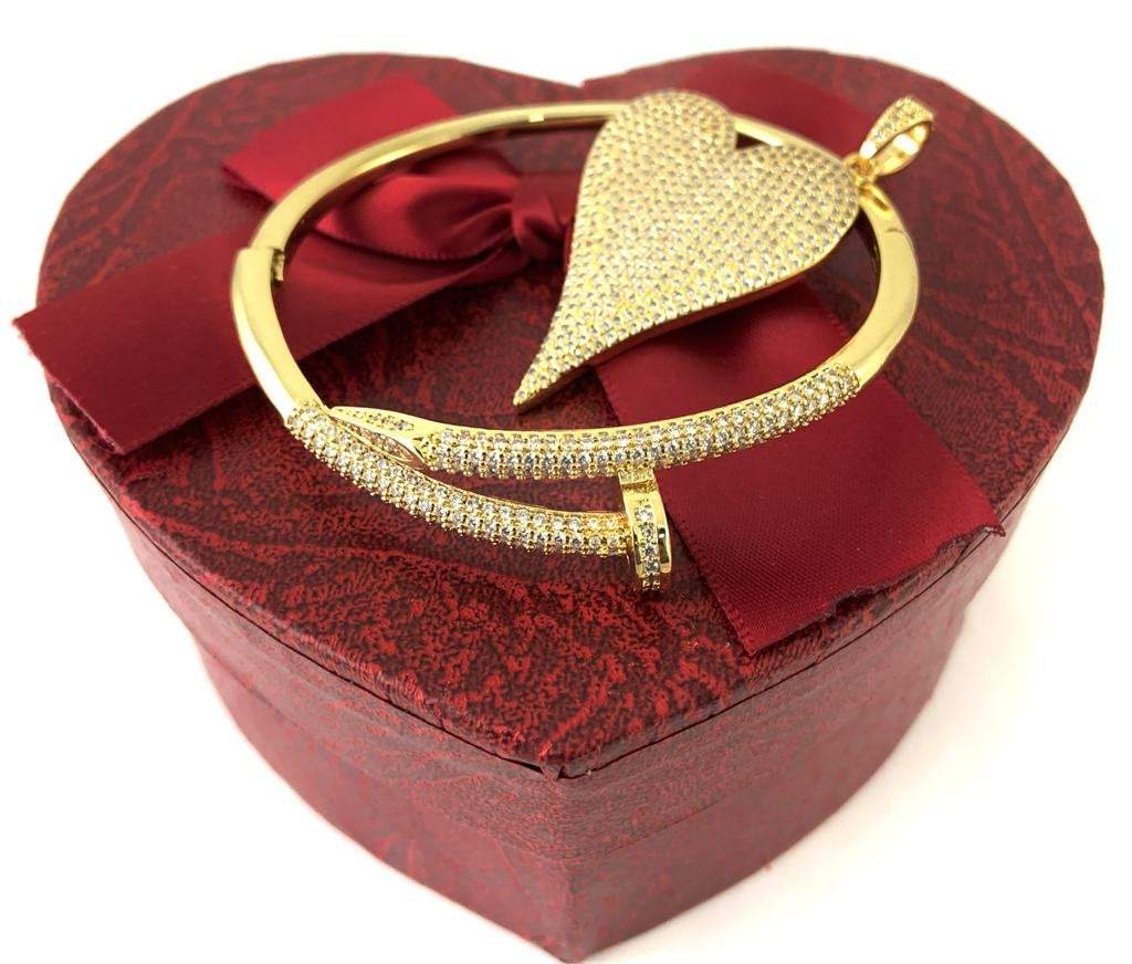 Nail Cuff Brass Bracelet, CZ 18k Gold and Rhodium Plated