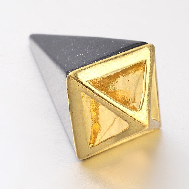 Blue Sand Stone Bullet Pendant Gold Top,  Natural Stone Pendant,