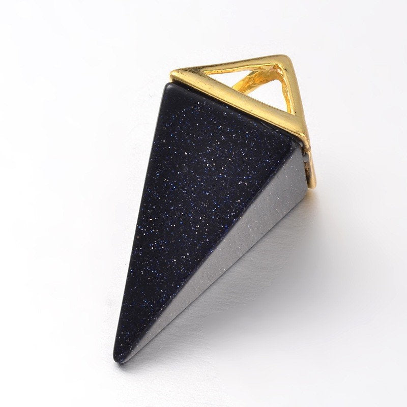 Blue Sand Stone Bullet Pendant Gold Top,  Natural Stone Pendant,