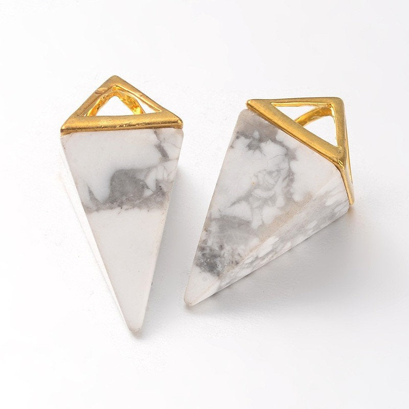White Howlite With Gold Top,  Natural Stone Pendant