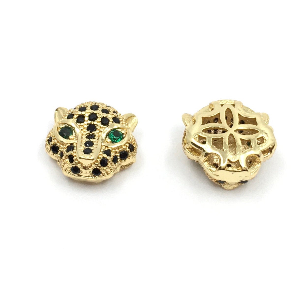 Brass Gold Green Eyed Cheetah Bead | Bellaire Wholesale