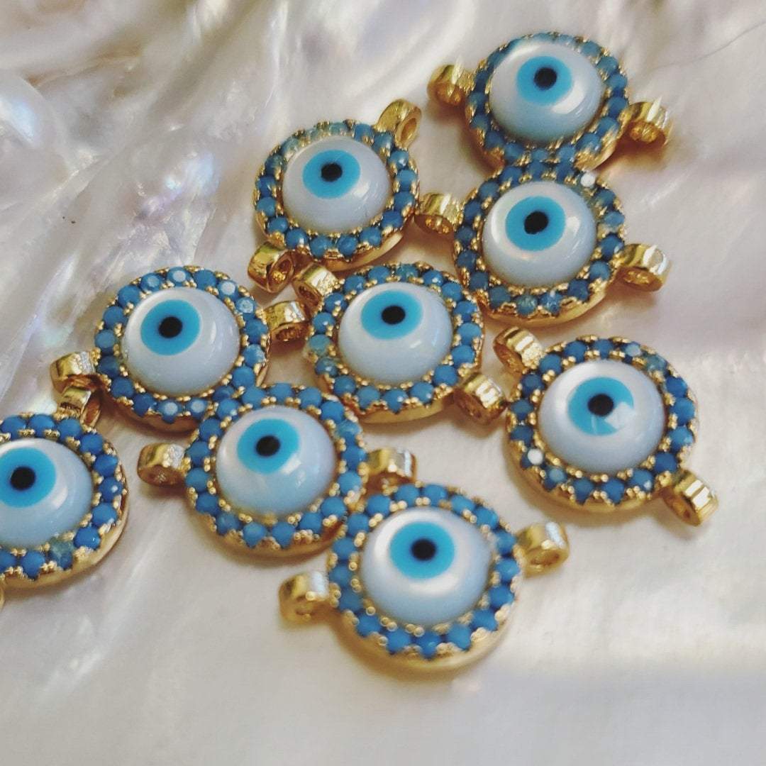 Gold Evil Eye  CZ Pave Connector | Bellaire Wholesale