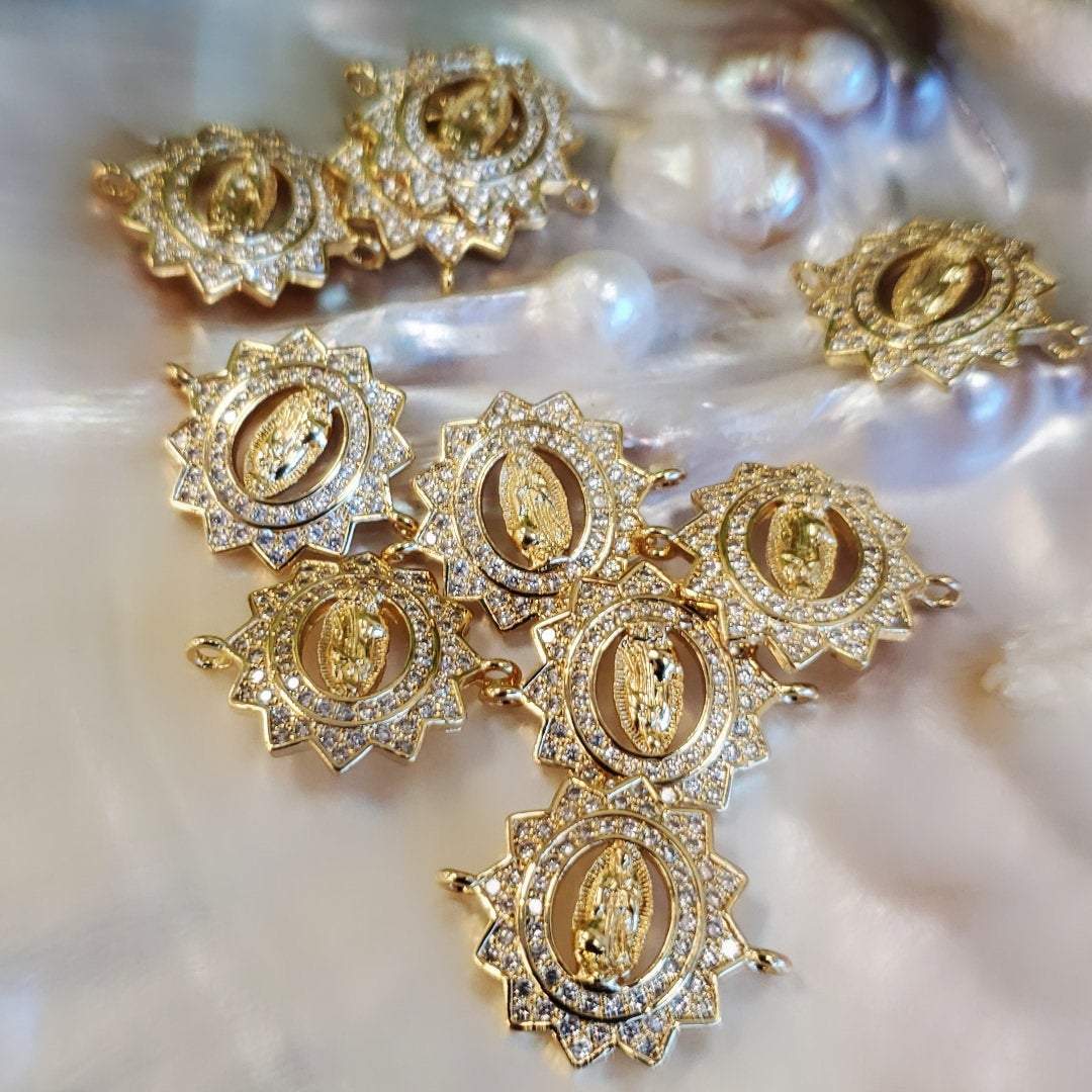 Gold Mother Mary Cubic Zirconia Connector