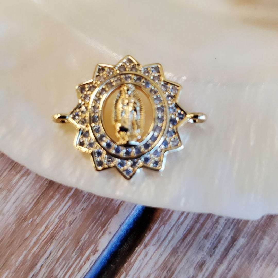 Gold Mother Mary Cubic Zirconia Connector