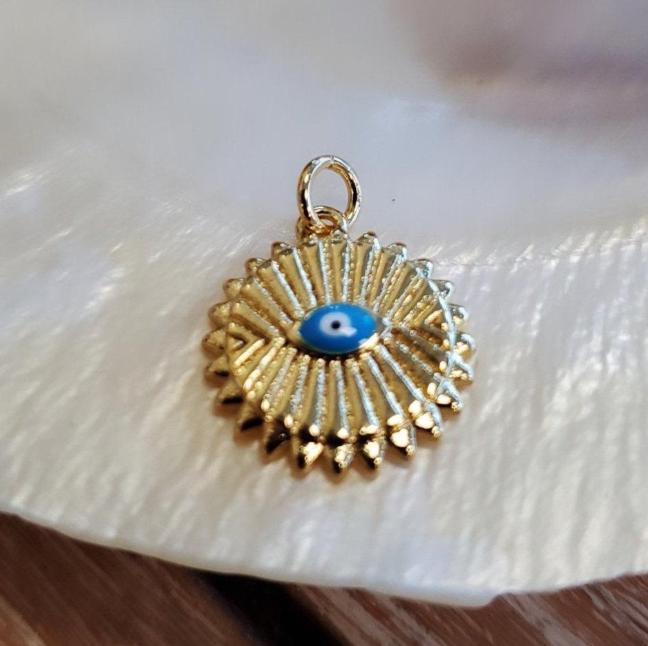 Round Blue Evil Eye Rhodium/ gold plated charm