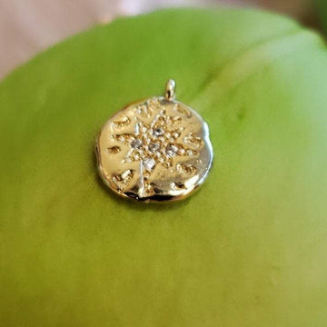 Round Hammered Compass Gold Brass Charm