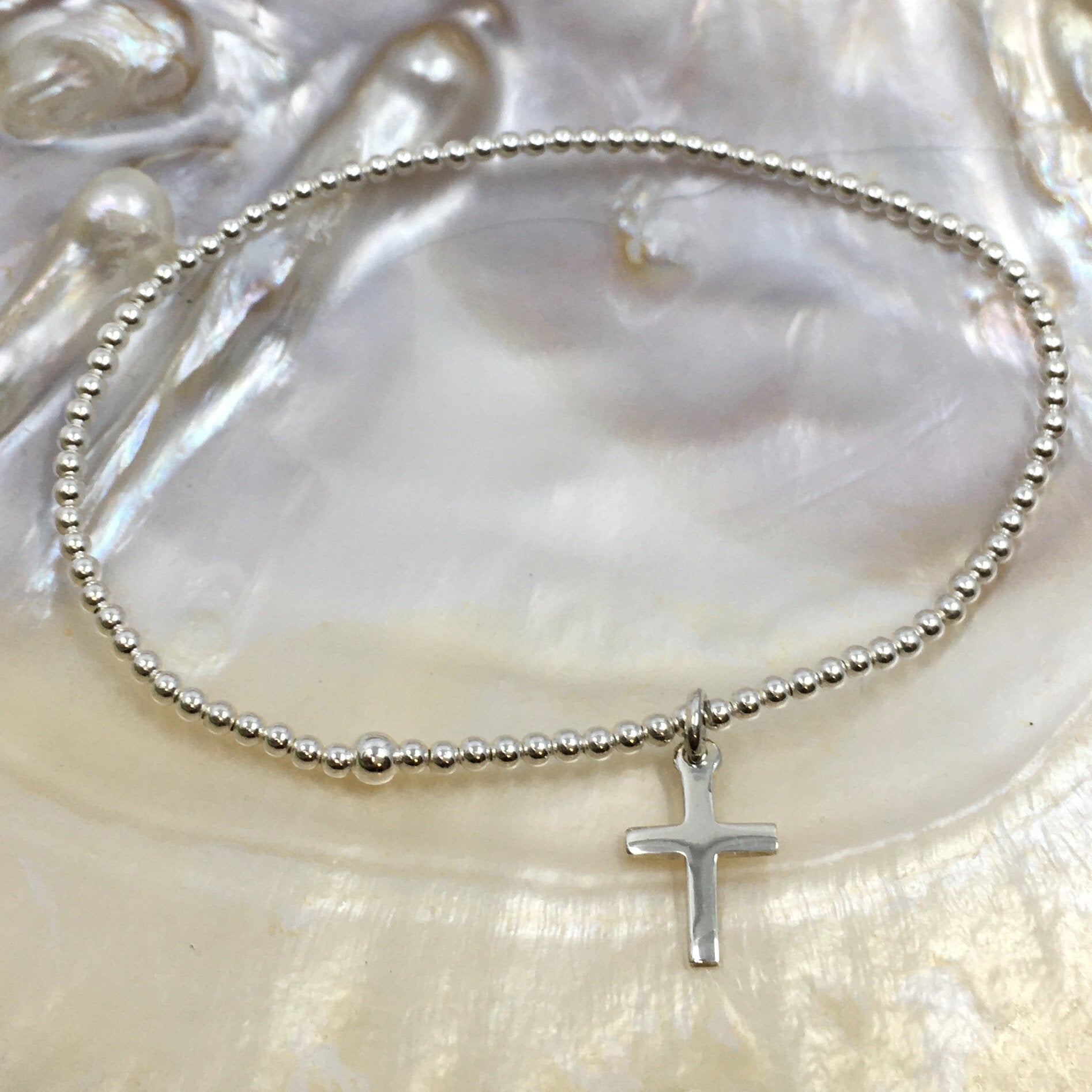 2mm Sterling Silver Bracelet w/ Cross Charm | Bellaire Wholesale
