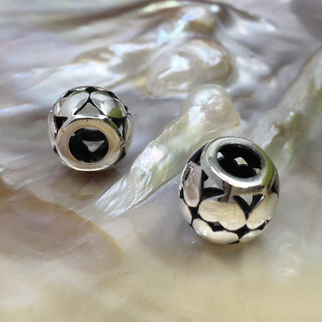Sterling Silver Heart cut cylindrical bead | Bellaire Wholesale